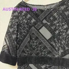 AUSTIN REED レース　ベロア　黒 半袖 膝丈ワンピース　38 秋冬