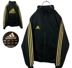adidasでかロゴ三本線ゴールド×ブラックジャージトラックジャケットゆったり