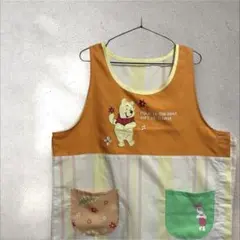 3L-4L【ディズニー】保育士エプロン　くまのプーさん　ピグレット　ストライプ柄