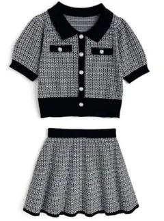 GRL ツイードニットカーディガン×フレアスカートセットアップ[fs13]