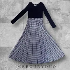 MERCURYDUO 長袖ニットワンピース　千鳥柄　ジャカードフレアニット
