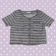 Y2K ツイード ショート丈 半袖 パールボタン ジャケット トップス