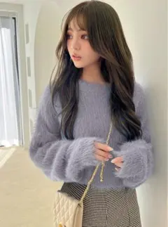 ショート丈フェザーニットプルオーバー[kz119]