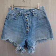 レディース ショートパンツ デニムパンツ ジーンズ ダメージデニム ブルー M