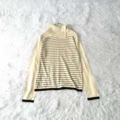 美品c.aujard ボーダー ウールハイネックセーター裾トリム 40アイボリー