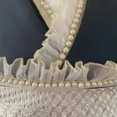 訳アリSALE ダブルフリルサテンリボンXフリルパール　帯飾り　重ね襟　袴飾り