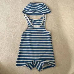 ベビー 赤ちゃん 水着 ストライプ 80cm 帽子セット