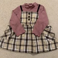 【SIMPLE FREE】重ね着風ワンピース 80cm ピンク/チェック柄