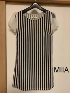 MIIA オーガンジー袖　ストライプワンピース