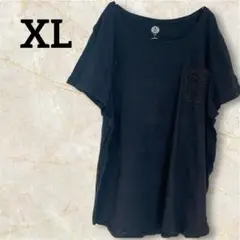 ブラック 半袖チュニック 【XL】カットソー シンプル