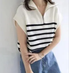 新品　and Me ハーフジップボーダーニットベストのサムネイル
