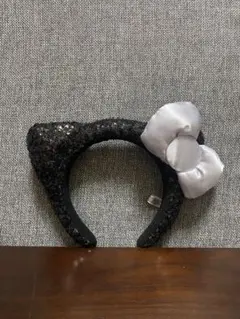 黒猫耳カチューシャ（スパンコール・リボン付き）