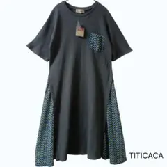 タグ付き チチカカ ワッフル生地 切替 半袖ワンピース F グレー
