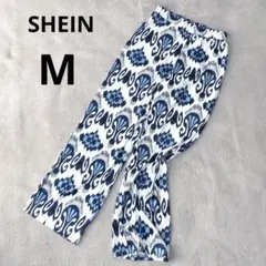 シーイン【M】ネイティブ柄 ワイド ドレープパンツ エスニック 春夏 白