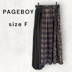 ページボーイ ロングスカートブラック 黒 紺 チェック柄 アシンメトリー 秋冬