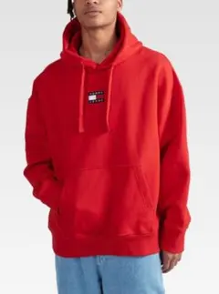 TOMMY JEANS フラッグロゴ パーカー レッド　裏起毛のサムネイル