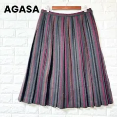 レナウン AGASA スカート プリーツ ウール ストライプ ウール レトロのサムネイル