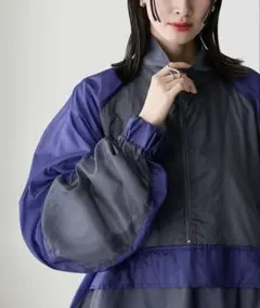 【forksy.】シアーナイロンハーフジップ配色アノラックジャケット