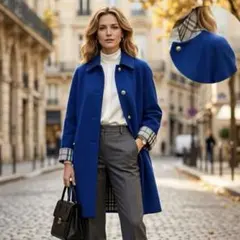 希少✨バーバリー カシミヤ混 コート ブルー グレー ノバチェック 銀ボタン