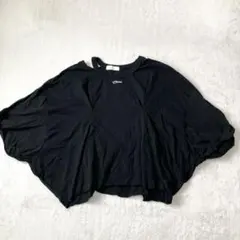 セポ カットソー 黒 Ｍ ドルマンスリーブ 肩あき アシンメトリー ショート丈のサムネイル