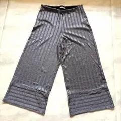 ZARA メタリック ニットパンツ ワイドパンツ プリーツ グレー Lサイズ