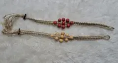 【ハンドメイド】 ブレスレット レッド ベージュ　2本セット　バングル　ミサンガ