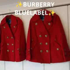 バーバリーブルーレーベル❤️　最高級メルトンウールピーコート　赤　超美品✨３６