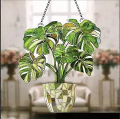 モンステラ　サンキャッチャー　アクリル　ステンドグラス　インテリア　鉢植え