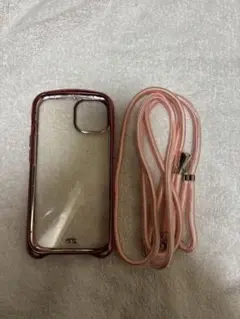 【新品iPhone 14 ケースショルダーストラップ付き クリア ピンクゴールド