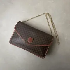 セリーヌ PVC レザー チェーン ショルダーバッグ マカダム トリオンフ