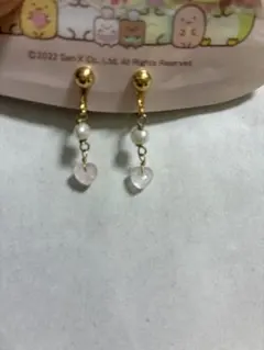 ローズクォーツ パールハートイヤリング