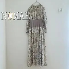 NOMAE ハイネック花柄長袖ロングフレアワンピース（M）アイボリー