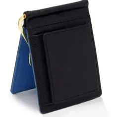 [新品] 二つ折り財布 黒/青　合成皮革 マネークリップ　コインケース付き