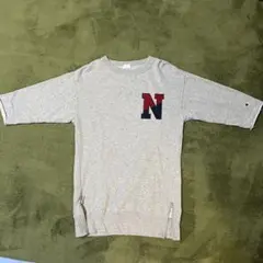 Champion Nロゴ 5分袖 スウェット サイドジップ グレー