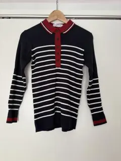 レディース　ゴルフウェア　ボーダーニットシャツ