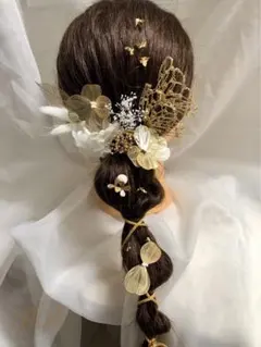 髪飾り　ヘッドパーツ　ヘッドドレス　和紐　金箔　成人式