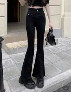 ウィメンズハイウエスト フィット エラスティック フレアレッグジーンズ