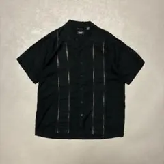 1325古着Tommy Bahama柄シャツ開襟XL黒シルク刺繍シティボーイ