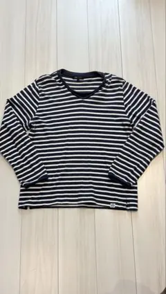 BEAMS HEART ネイビー/ホワイトストライプ Vネック Lサイズ