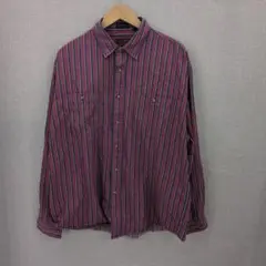 ま*ー様 90s エディーバウアー 黒タグ ストライプ 長袖シャツ レッド XL