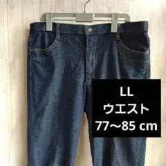 △デニム調パンツ　ジーンズ　一部ウエストゴム　洋服　レディース
