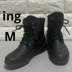 ing イング レディース ブーツ 黒　Mサイズ　ひも