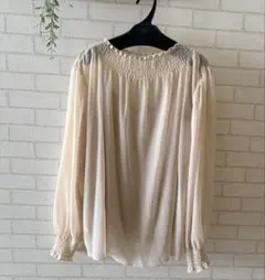 Spick & Span ギャザー半袖シアーブラウスシワ加工ピンクベージュ未 