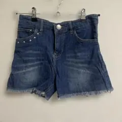 デニムブルー ショートパンツ フリンジヘム