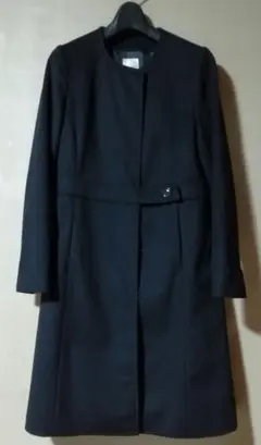 BEAMS Lights 黒 ノーカラーロングコート 36