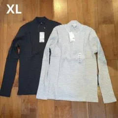 UNIQL ハイネックリブＴ ボーダー 2枚 XL ボーダー