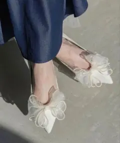 RANDA 2WAY リボンラメフラットパンプス