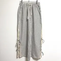 ✨ ミウィビレット【Ｍ】✨ ワイドパンツ ストライプ リボン ウエストゴム