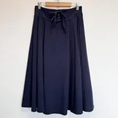 r.p.s フレアスカート ウエストレースアップ ミモレ丈 M ネイビーのサムネイル