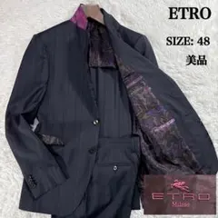 【イタリア製】美品 エトロ セットアップスーツ ストライプ ペイズリー 48 紺のサムネイル